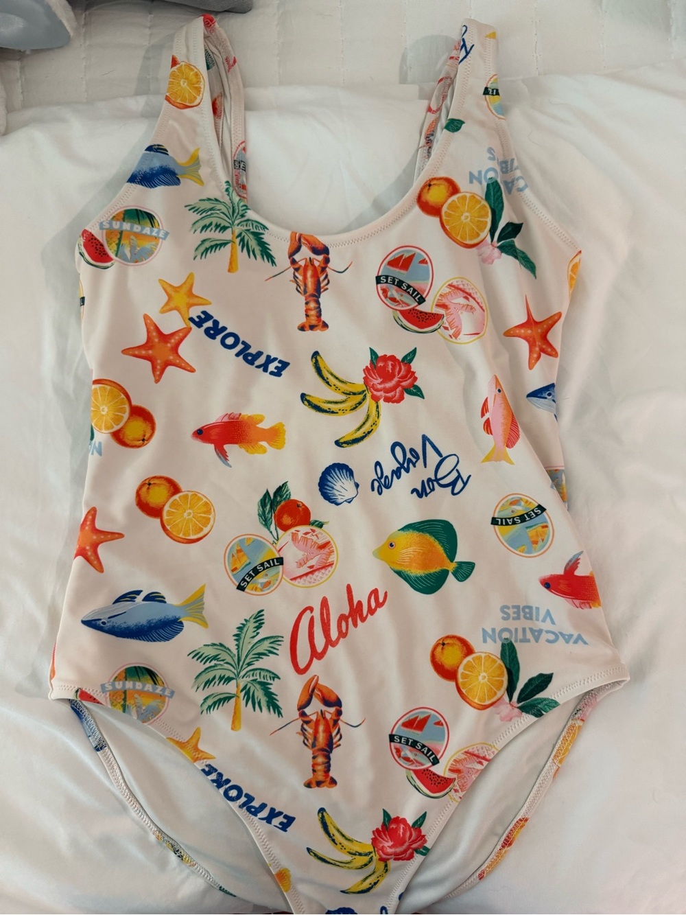 Old Navy Cream Tropical Aloha Kids One-Piece Swimsuit